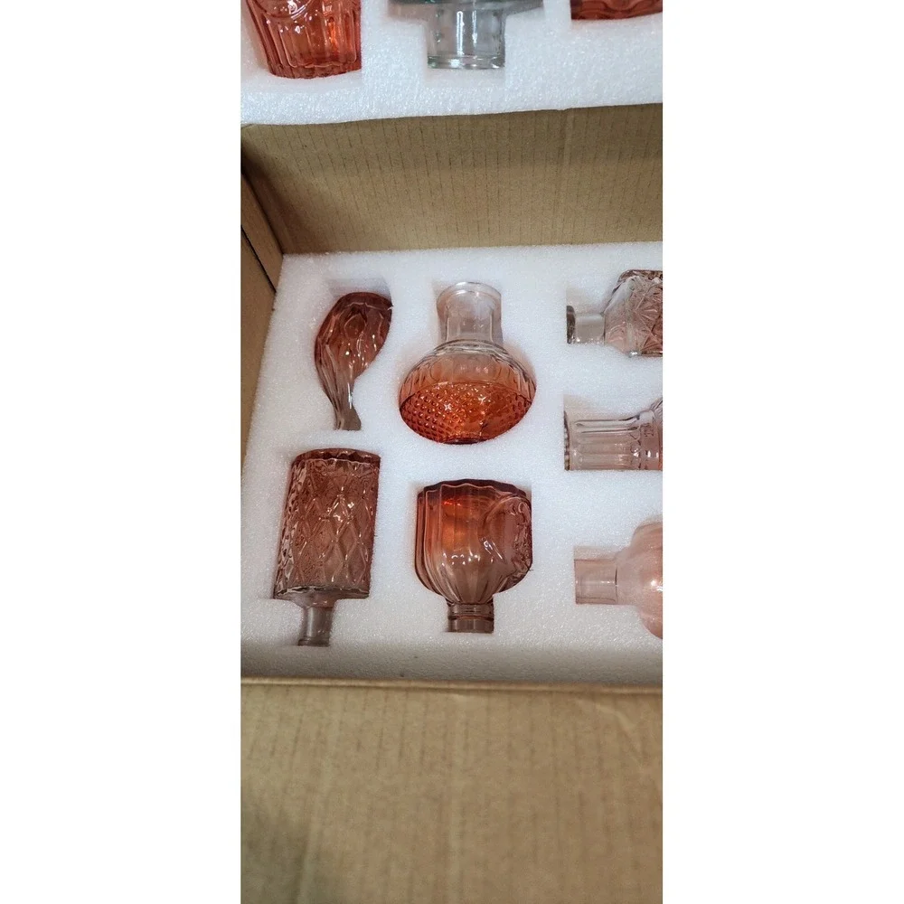 CUCUMI Small Bud Vases for Flowers Set of 14, Mini Clear Red Glass Vases Bulk